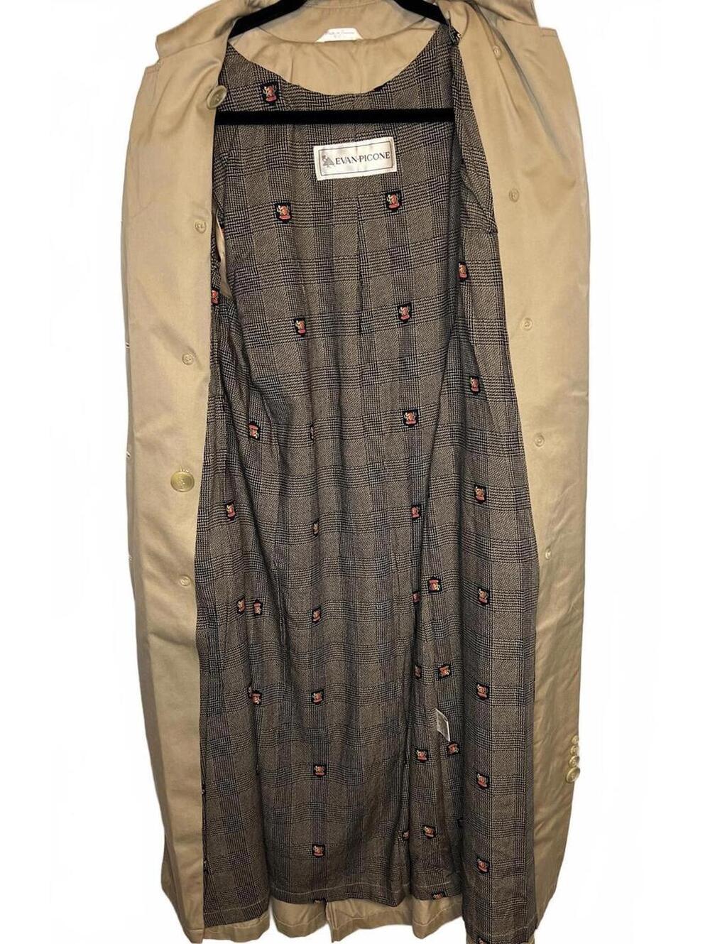 Vintage 90s Evan-Picone Preppy Trench Coat • Classic Tan • Patterned Lining-Med - Picture 3 of 9